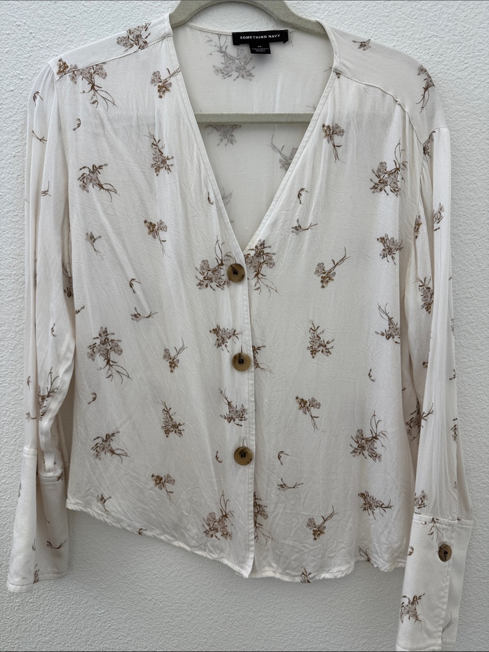 Something Navy Cream Button-Front Floral Blouse